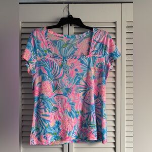 Lilly Pulitzer Pink & Blue Floral Square Neck Tunic